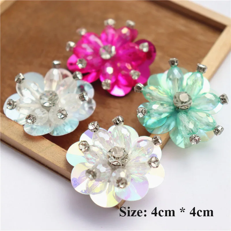 10 Pieces Beads Sequins Colorful Flower Patches DIY Appliques for Bridal Wedding Dress Shoes Clothes DIY Decoration Applique