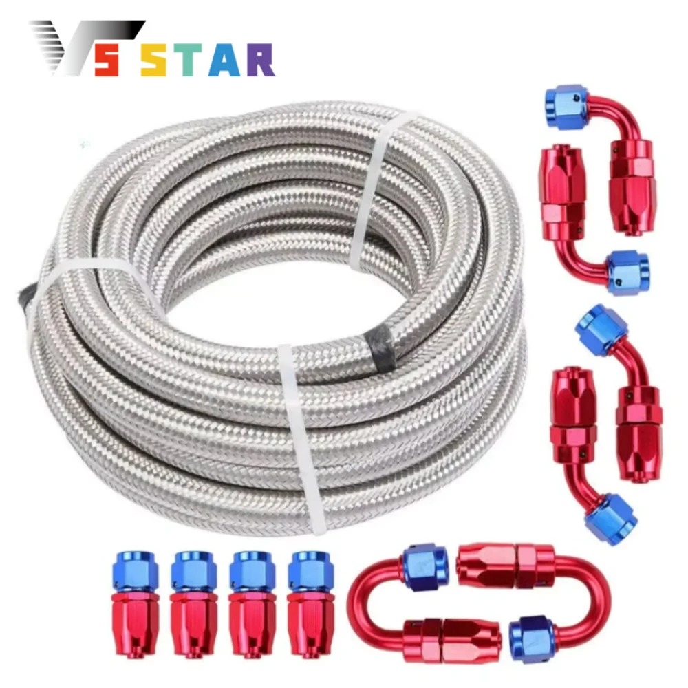 

High Quality Stainless Steel AN6 AN8 10FT 3M CPE Braided Nylon Fuel Line Kit Hose End Fittings Silver Red-Blue TF-1014