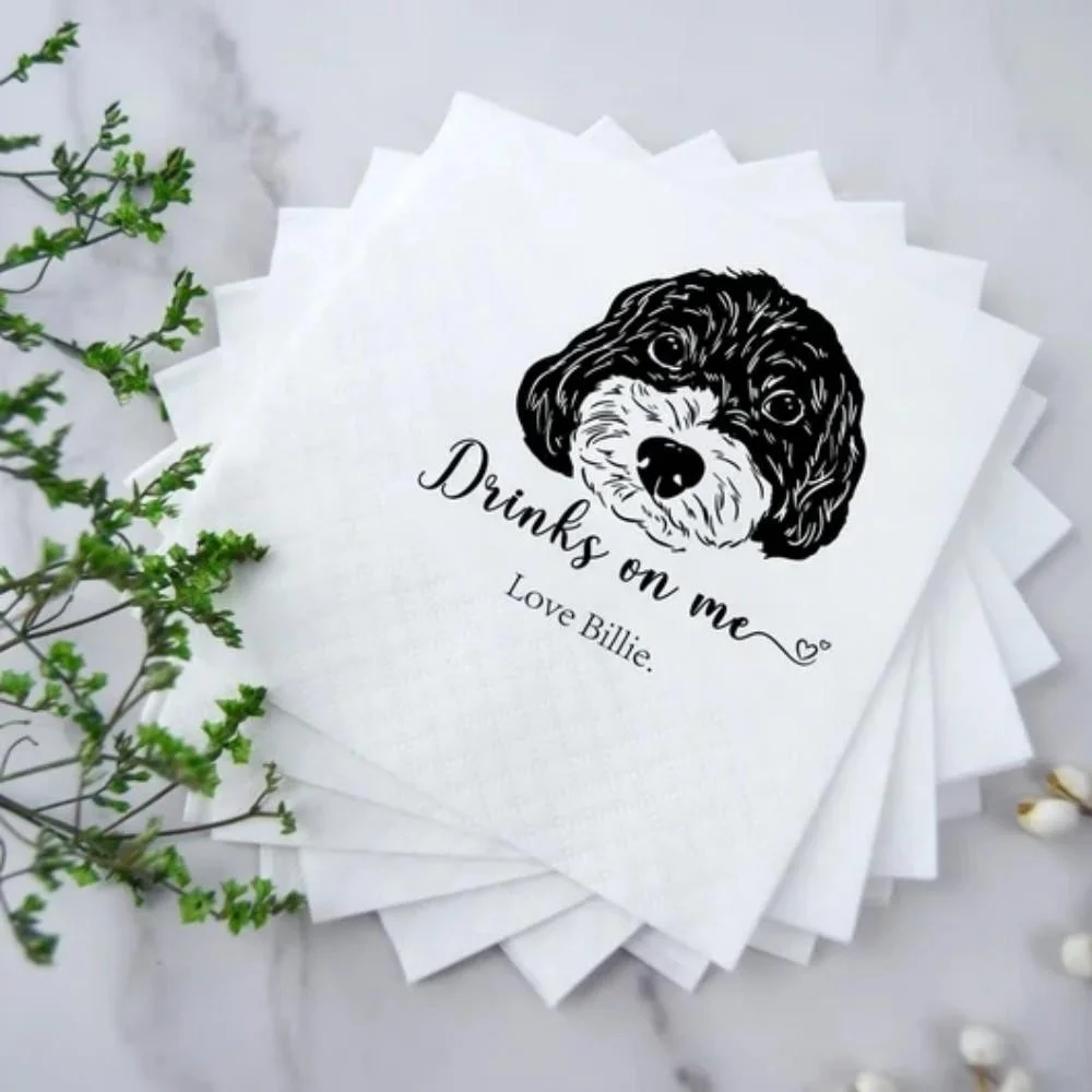 Servilletas personalizadas para mascotas, servilletas de boda para perros, servilletas de cóctel para gatos, retrato de mascota, decoración de boda, servilletas para mascotas, servilletas de Bar personalizadas