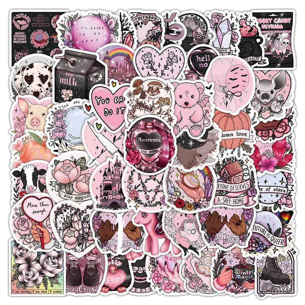 10/30/50pcs Pink Gothic Aesthetic Crystal Animal Stickers Decoration Laptop Suitcase Phone Diary Waterproof Sticker Kids Toys