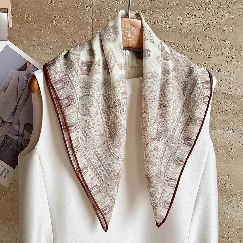 موضة 70% صوف 30% وشاح حريري للنساء شالات يلتف فولارد الأوشحة الفاخرة ساحة الباشمينا الإناث الحجاب باندانا منديل 62 سنتيمتر #2