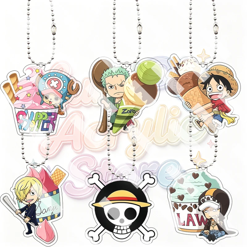 Anime Tony Tony Chopper Roronoa Zoro Luffy Sanji Ice Cream Theme Q Version Acrylic Keychain Bag Cartoon Pendant Cute Accessory