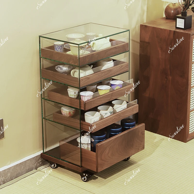 North America, Glass Display Cabinet, Sofa Side Cabinet, Movable Jewelry Storage Cabinet