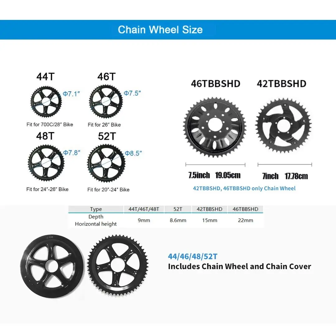 Bafang Kettenblatt bafang bbshd bafang Kettenblätter bafang Teile Kettenblatt für BBS02 BBSHD 42T 44T 46T 48T 52TMid Antriebsmotor