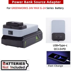 Portable Power Bank for GREENWORKS 24V MAX G-24 Li-ion Battery Power Source Adapter USB Type-C PD/QC3.0 Fast Charger（No Battery