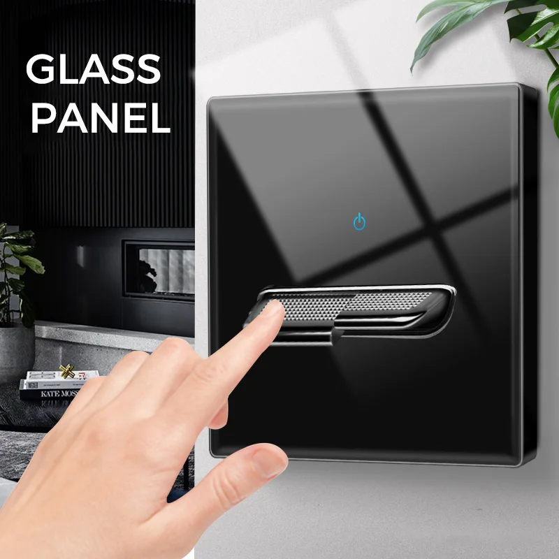YINKA Tempered Glass Switch Panel LED Indicator 1-4Gang Light Switch EU 2USB Wall Sockets Push Button Hight Quality Wall Switch