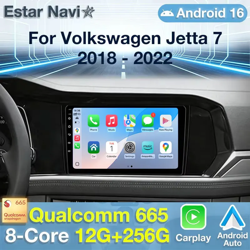 Wireless CarPlay Android Auto For Volkswagen Jetta 7 2018-2022 Android 16 8 Core Head Unit Stereo Player QLED 4G 2 DIN Autoradio