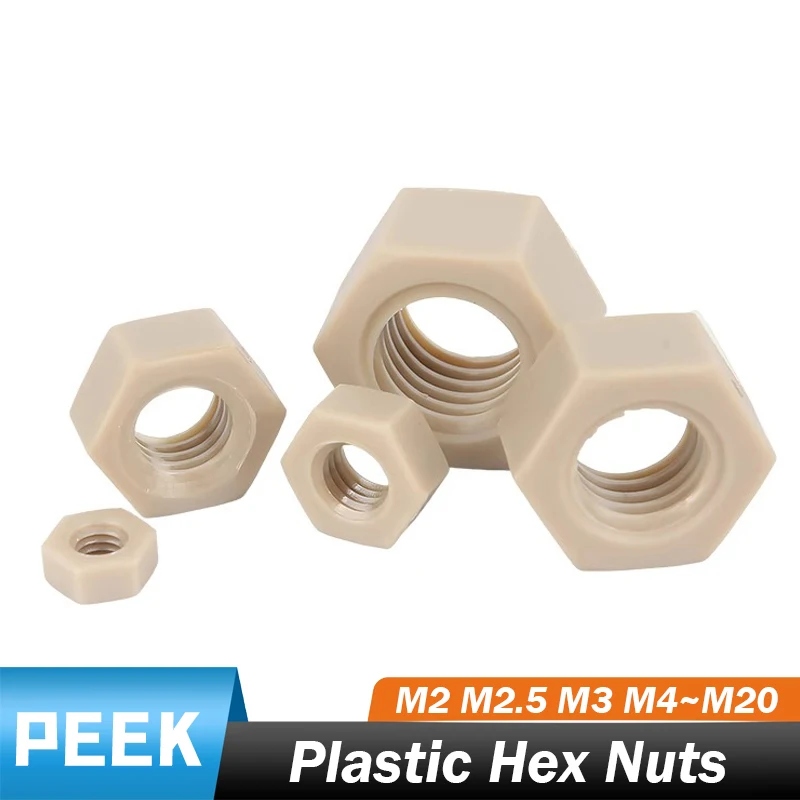 

1~2pcs Peek Plastic M2 ~ M20 Hex Nuts High-strength Insulating Plastic Fastener