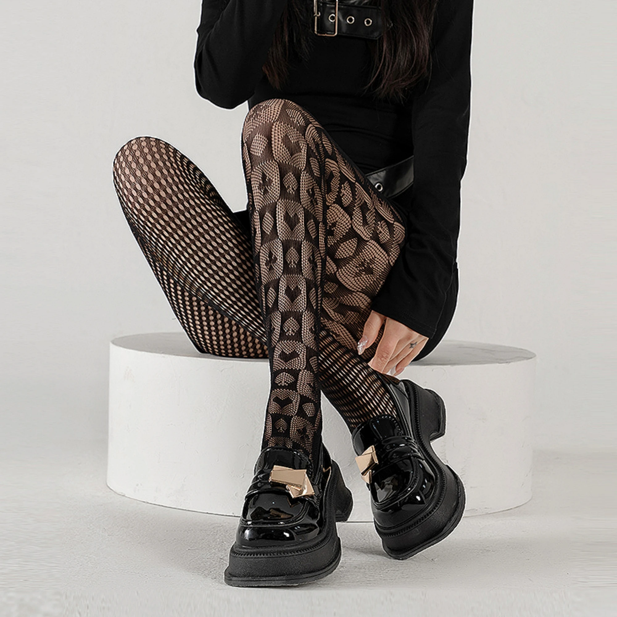 جوارب طويلة شبكية ماسية مجوفة للنساء ، مثيرة ، شبكية ، 1 روض