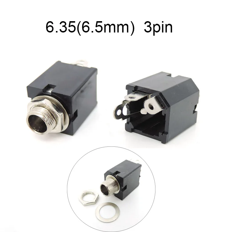 2/5/10pcs 3Pin 6.35mm 6.5mm Mono Female Headphone Plug Socket Microphone 1/4 inch Panel Mount Solder Nut Audio Jack 6.35mm J17