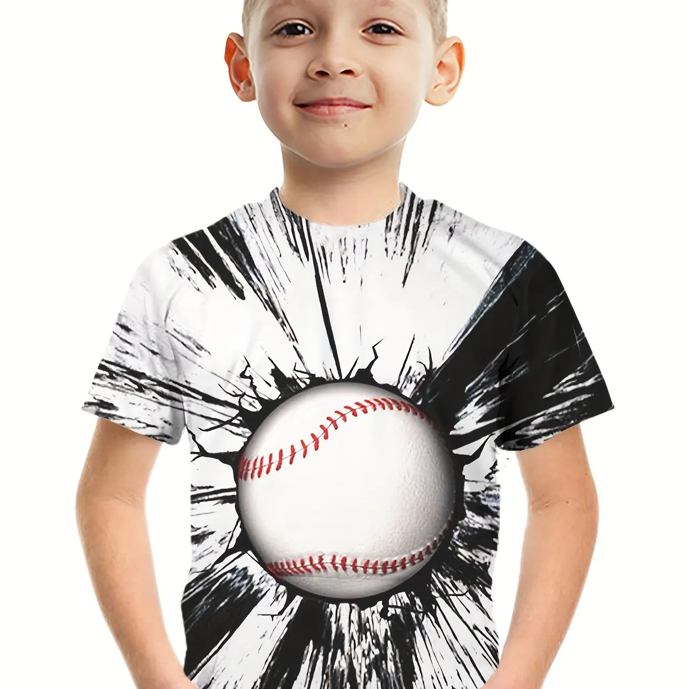 

Children's Clothing Boys Tshirt Short Sleeve Child T-Shirt 3D Baseball Graphic Print Casual Kids Summer Clothes Girl Top Tees