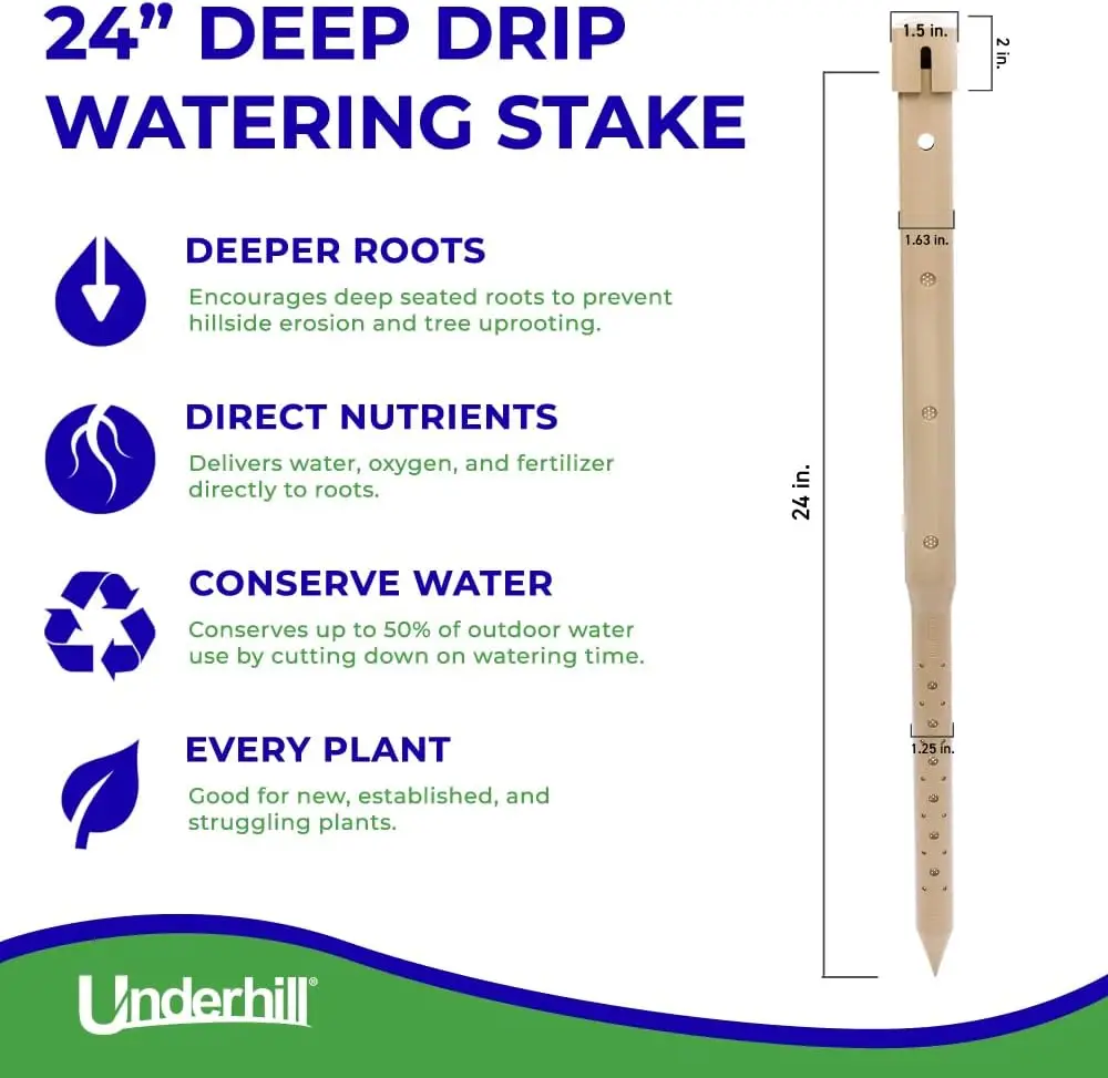 Drip Irrigation Stakes 24-1/2-Inch, Case of 25 Watering Spikes for Trees with Medium Depth Roots, Drip System Tubes, A-DD24-25