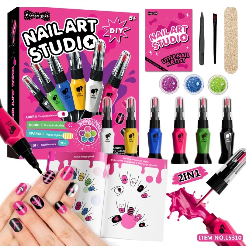 Children's Pretend Play Nail Art and Makeup Toys, Nail Stickers, Spray Powder, Nail Art Set, Complete Set