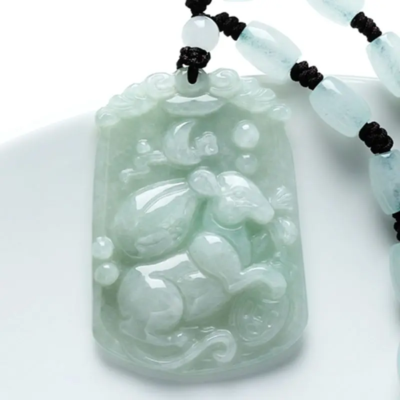 Nature A Type Burma Jade Pendant Mouse Amulet Lucky Mascot Emerald Chinese Zodiac Bead Hanging Talisman