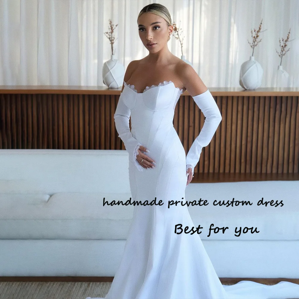 

White Mermaid Wedding Dresses Lace Sweetheart Mono Satin Bodycon Bridal Gowns Beach Bohemian Wedding Bride Dress