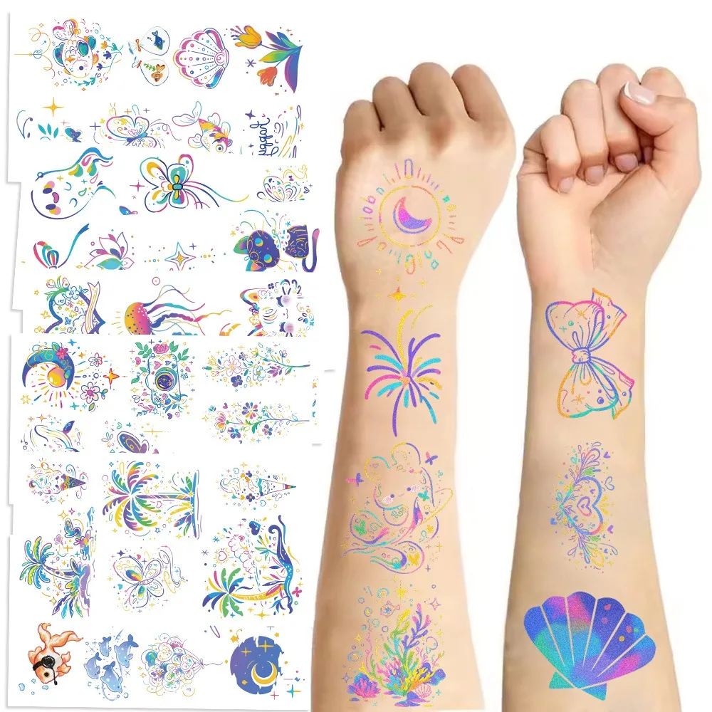

10pcs Cartoon INS Color Lines Temporary Waterproof Tattoo Kids Stickers DIY Face Body Transfer Fun Party Props Gift