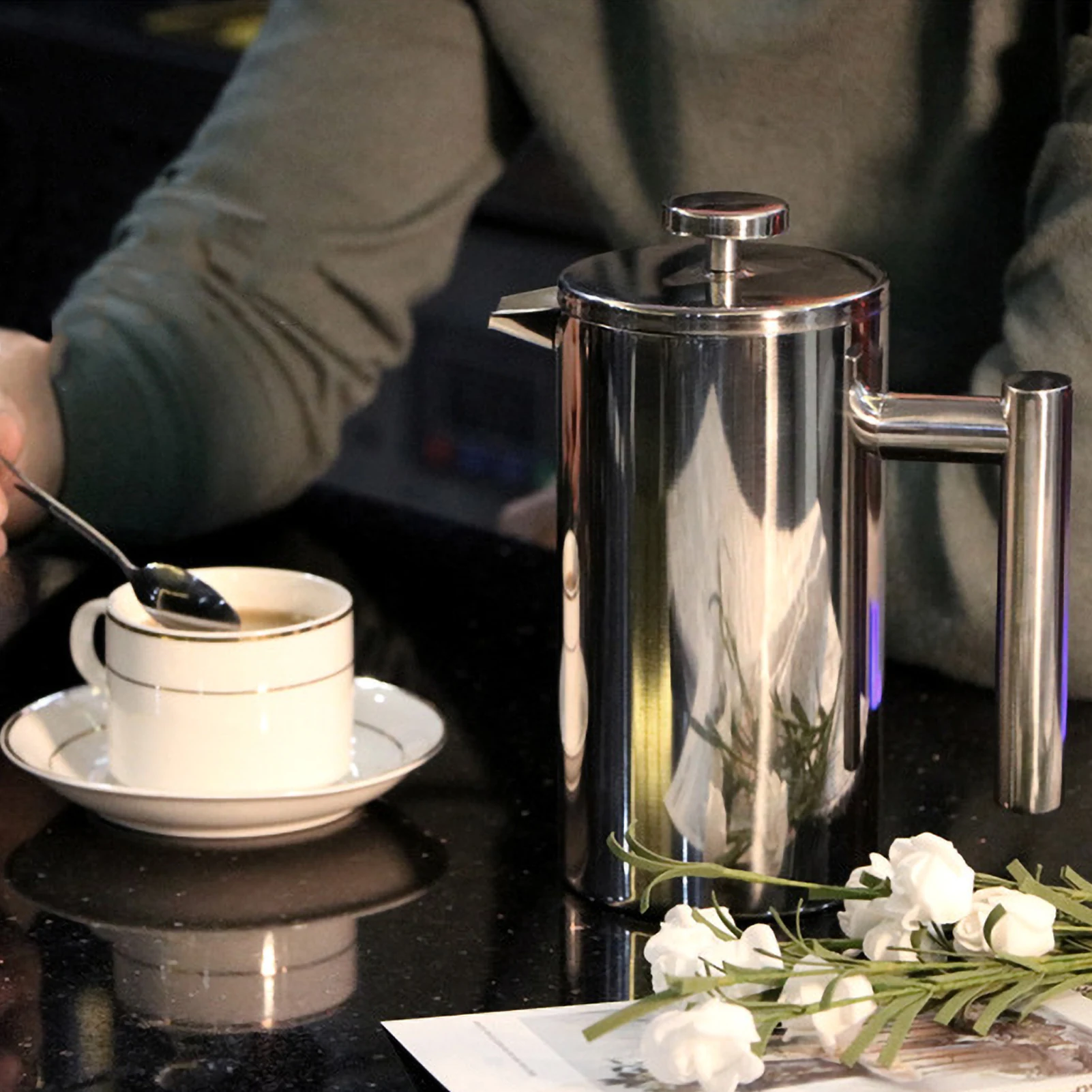 350ml/800ml/1000ml French Press Coffee Maker Stainless Steel Double Walled Insulated Coffee  Maker Pot
