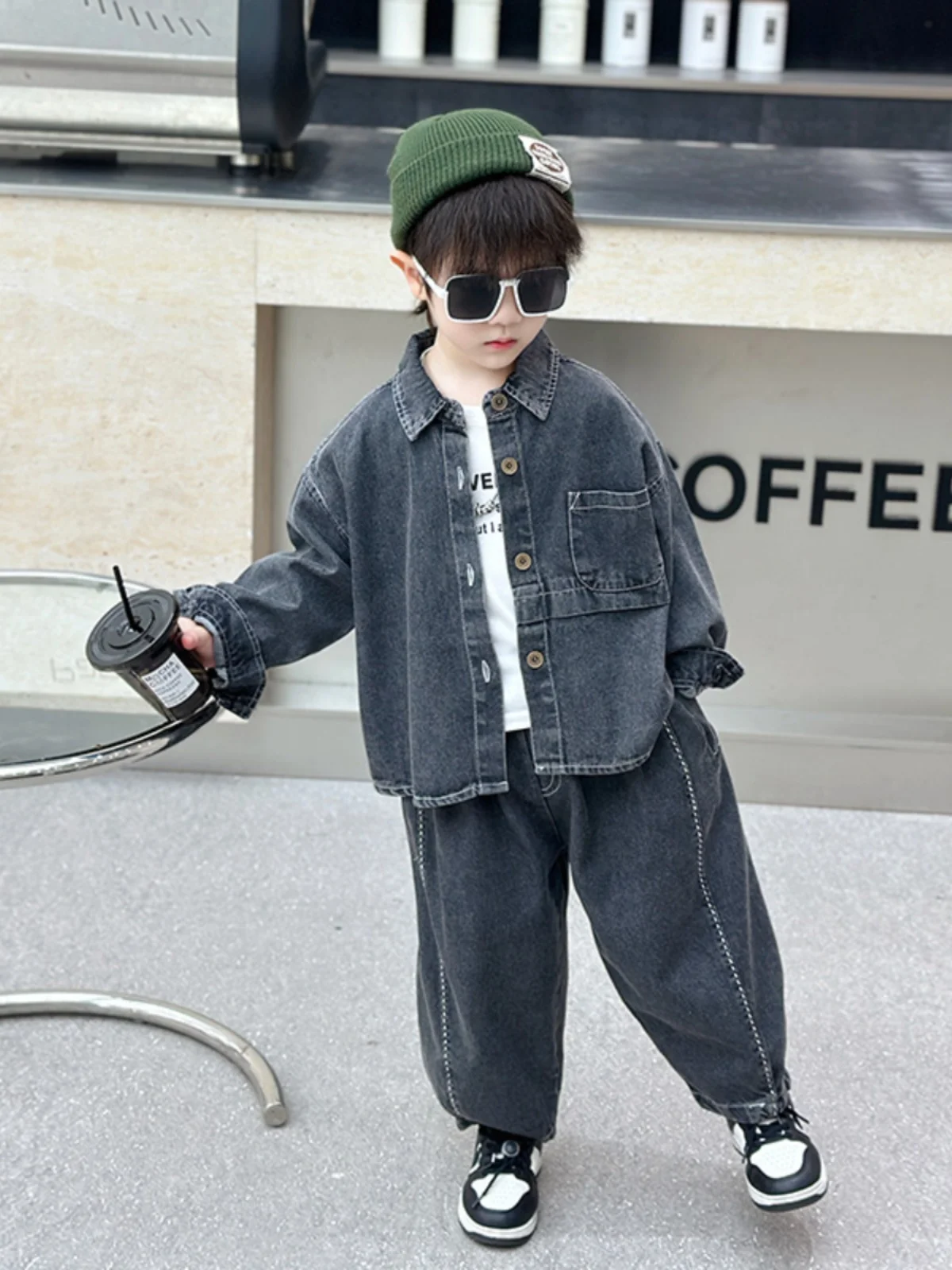 

New 2026 Men's Korean Sle Autumn Denim Set Soft Bright Line Boys Cool Trendy Spring Casual Sportswear Long Sve Long Pants