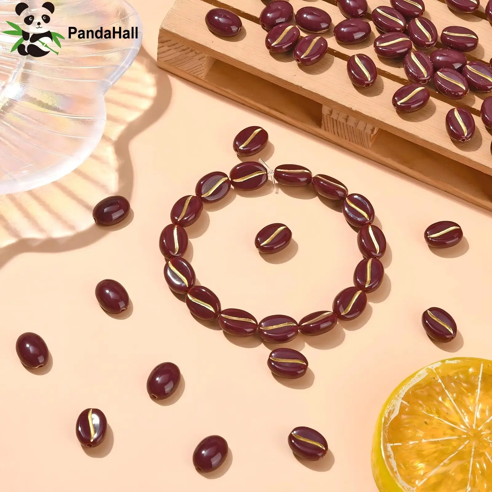 Pandahall 300Pcs Acrylic Coffee Beads Brown Coffee Bean Acrylic Beads for Coffee Lover Jewelry Making 11x8mm