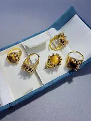 French natural tiger's eye zircon ring European and American natural stone zircon claw jewelry