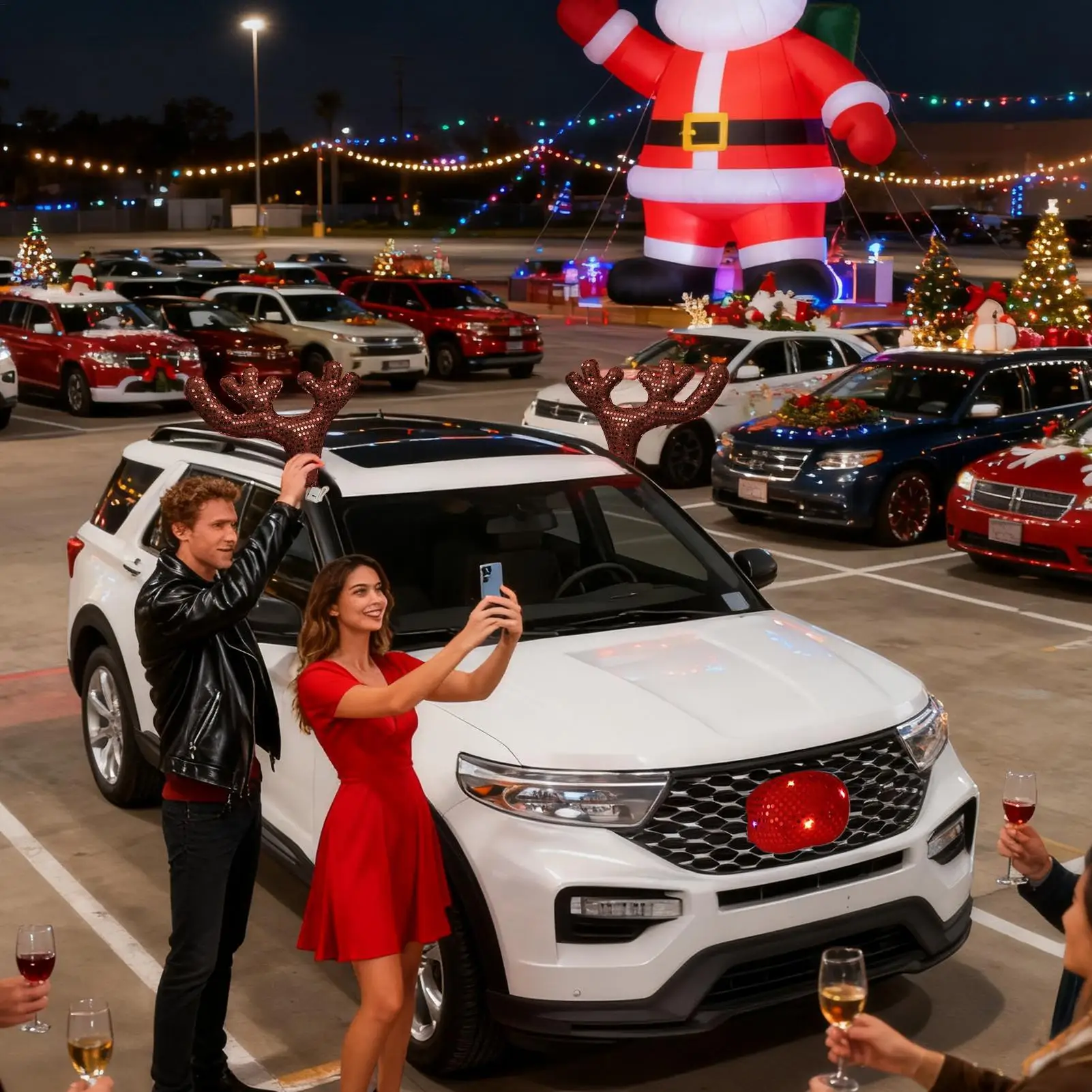 

Рождественский декор автомобиля, милый забавный водонепроницаемый автомобиль, внешний костюм оленя, аксессуары для зимнего праздника, Нового года, семьи, друзей