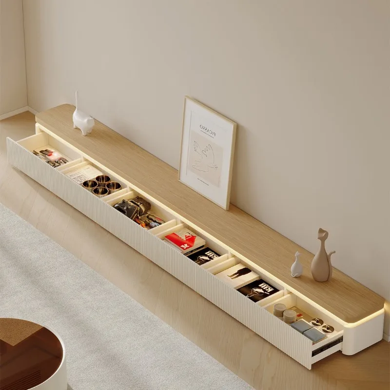 Household log cream style advanced sense floor cabinet ultra-thin and extremely narrow modern simple 3 meters/combination