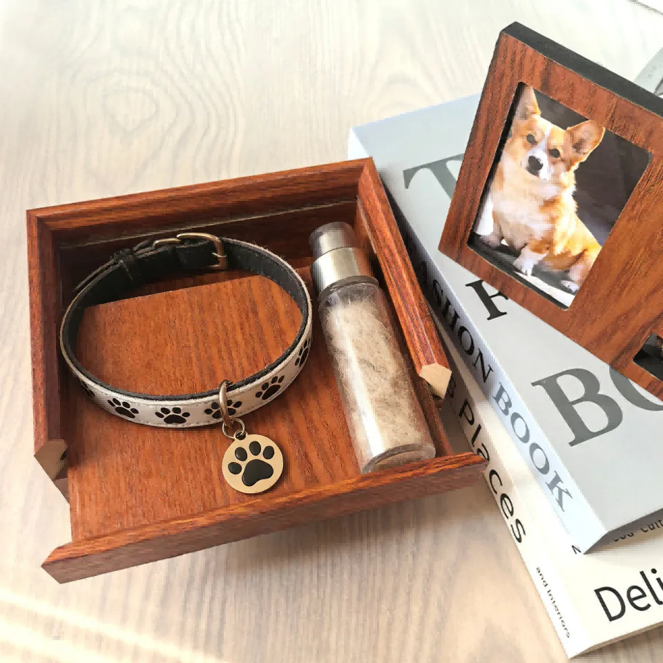 Selected Wood Pet Urn With Photo Frame Stand, Memorial Keepsake Box For Cat Dog Beloved Pet Remembrance