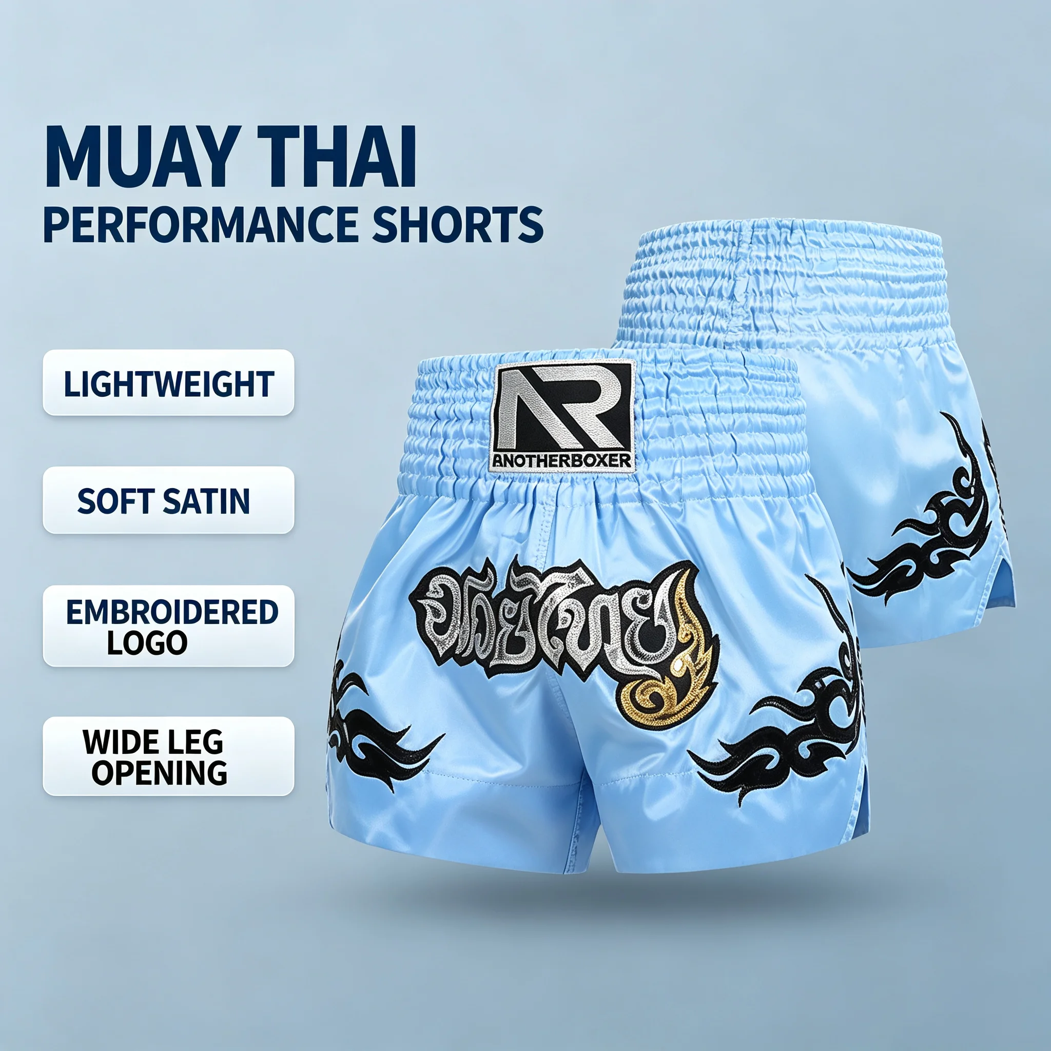Muay Thai Fight Shorts Satin Boxing Shorts Silver Embroidery Kickboxing Pants Martial Arts Training Competition Workout Uniform