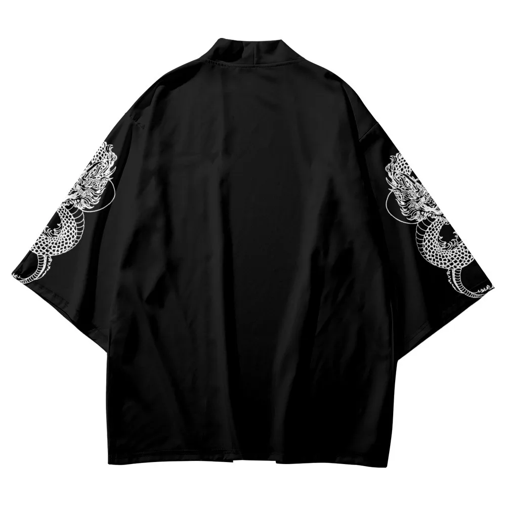Ärmel Drachen Druck Schwarz Kimono Lose Japanische Streetwear Strickjacke Frauen Männer Harajuku Haori Cosplay Top Shirts Yukata – Detail 4