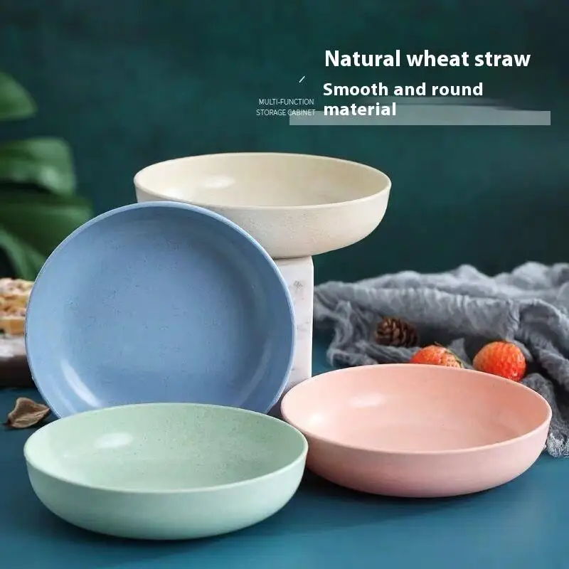 5Pcs/set Nordic Wheat Straw Plate Set Fruit Vegetable Tableware Dishware Home Kitchen Gadgets