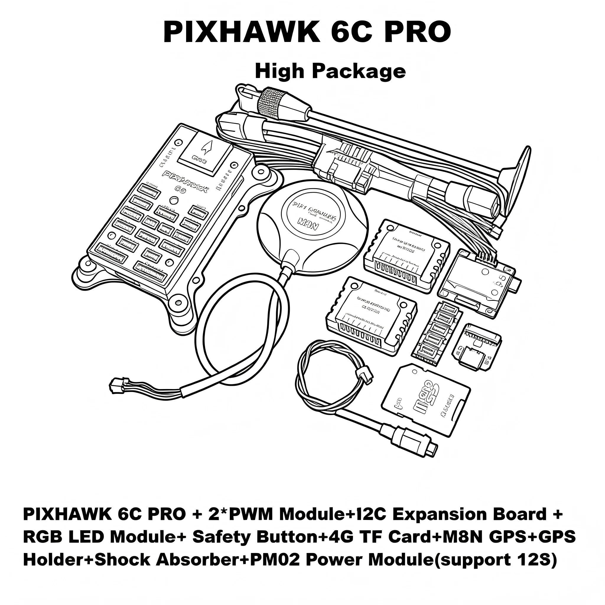 AN PIXHAWK 6C PRO FMUV6C Ardupilot PX4 32 Bit Flight Controller Autopilot with 4G SD Safety Built-in Buzzer I2C RGB LED M8N GPS