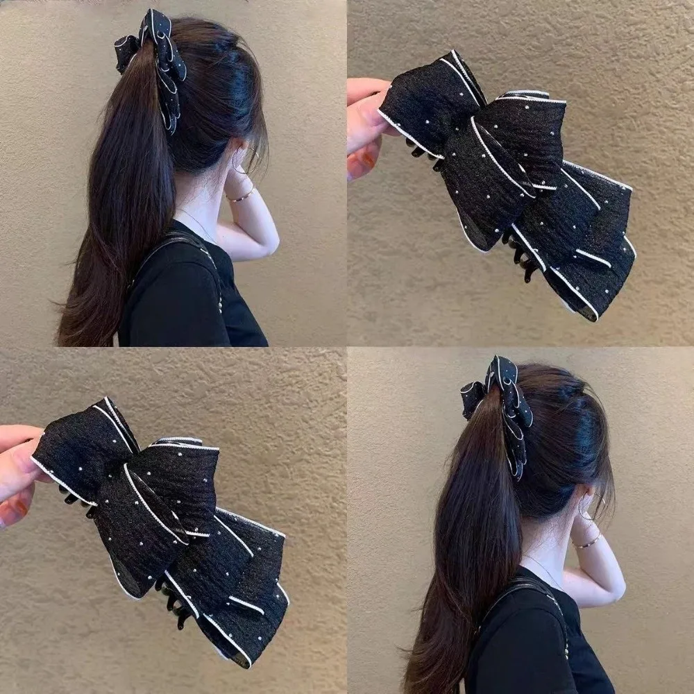 

New Sweet Cute Bow Banana Clip Mesh Tulle Bow Korean Style Ponytail Clip Elegant Bowknot Hair Claw Clip Women Hair Accessories