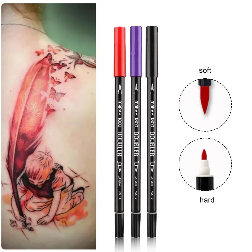 Double-Headed Eyebrow Oil Ink Marker, Piercing Marking Pen, Tattoo Supply, Waterproof, Permanent Makeup, 1Pc