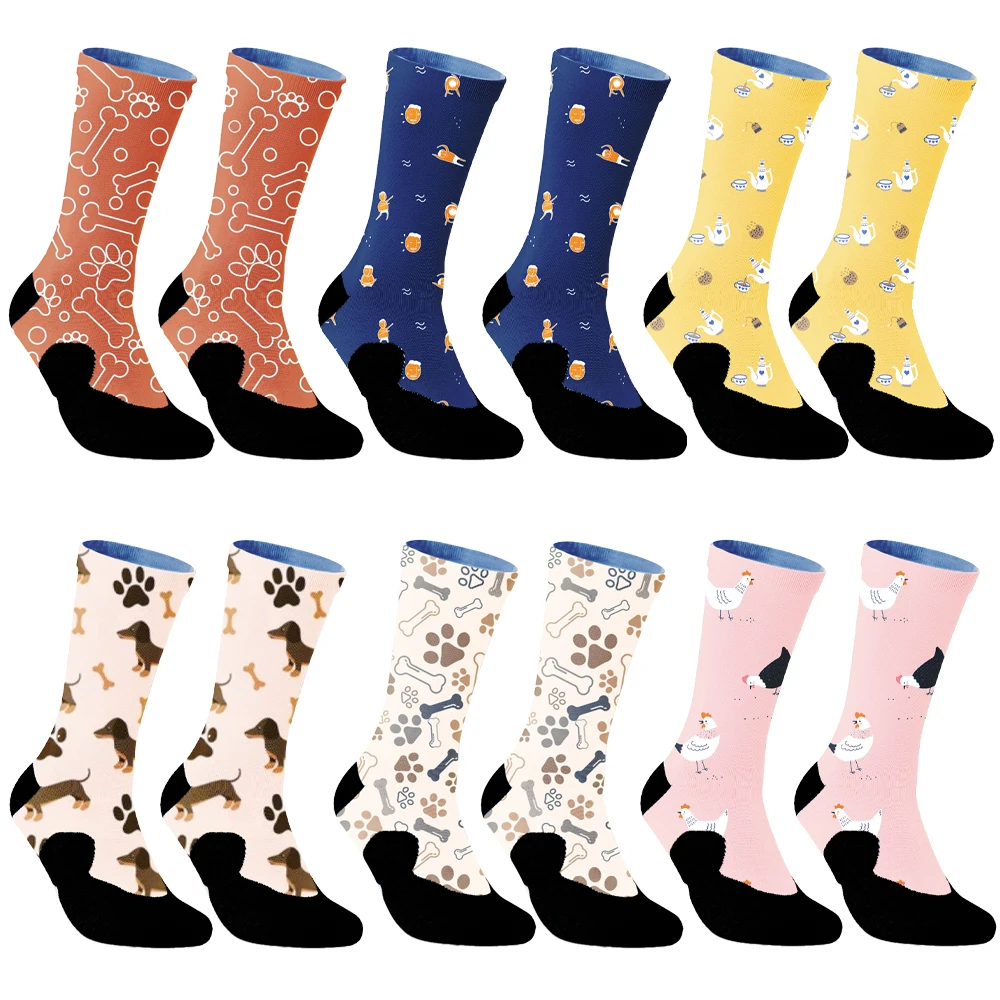 Women Men Funny Socks Cute Cartoon Cat Dog Crew Socks Basketball Football Cycling Socks Sports Socks