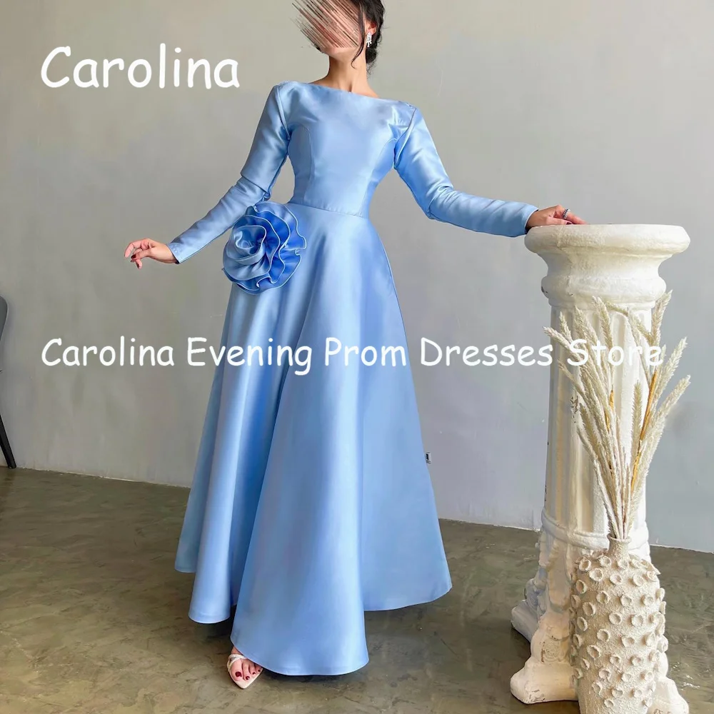 Carolina Satin A-line O-neck Backless Ankle-length Luxury Prom Gown Evening Formal Elegant Pretty Party Dress for Women 2023