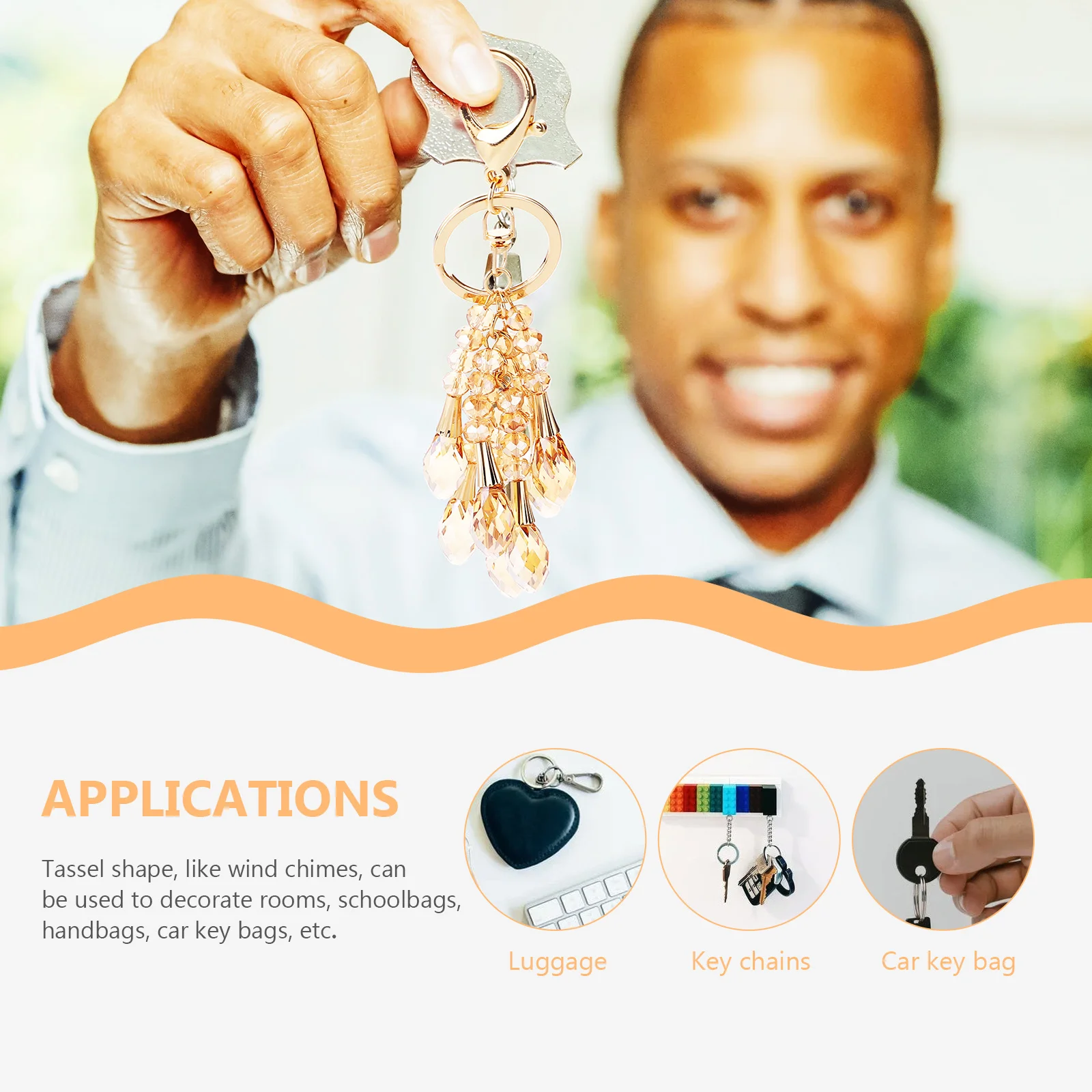 

Crystal Beaded Tassel Key Chain Delicate Hanging Ornament Light Compact Car Key Pendant Bag Keyring Decorative Accessory