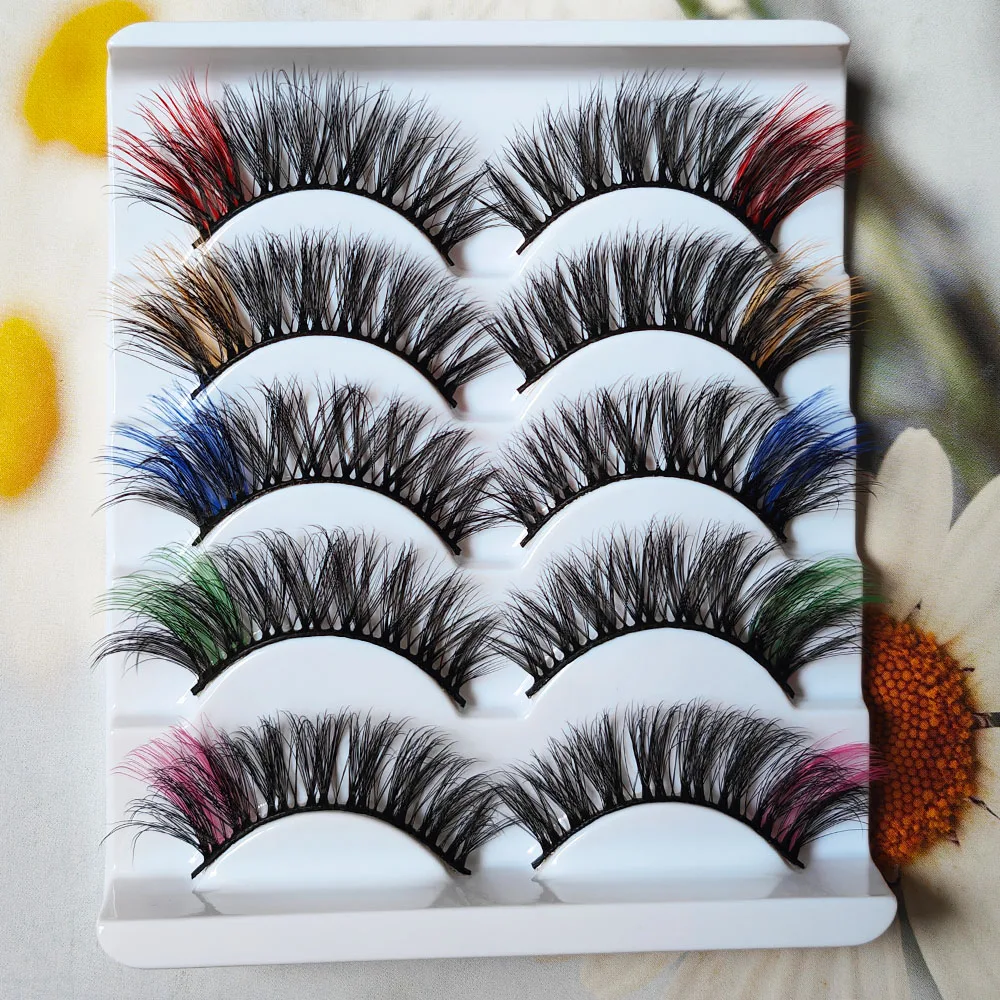 5 Pairs Colorful False Eyelashes Fluffy 3D Mink Eye Lashes Extension Long Thick Eyelash For Party Cosplay Makeup Tools