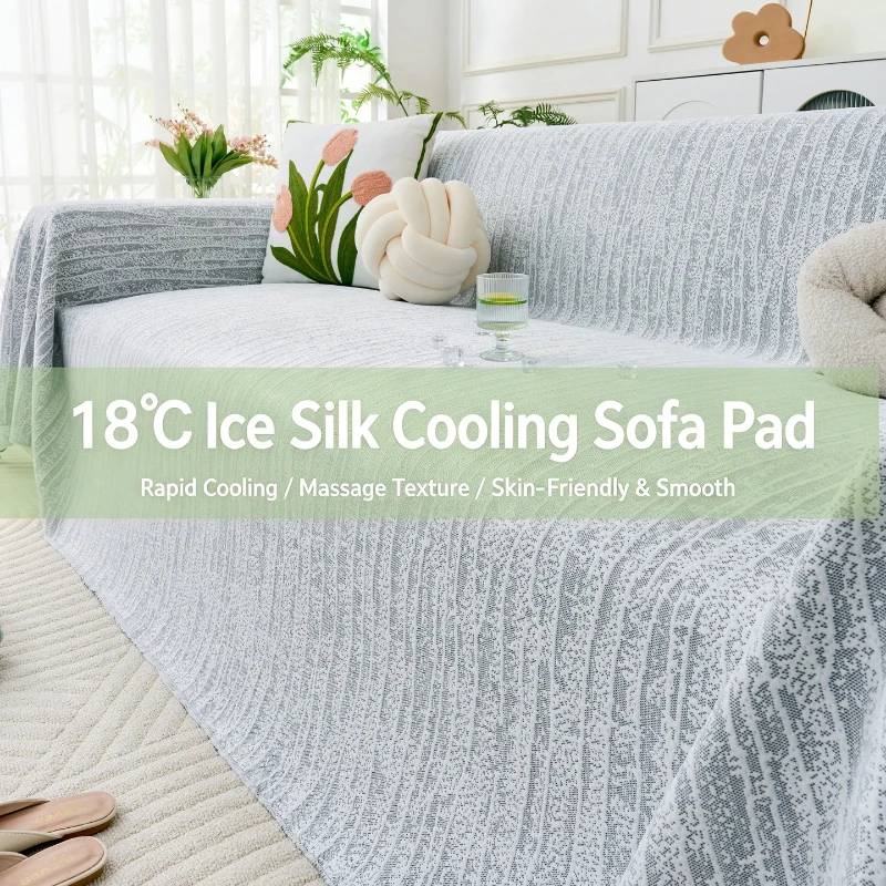 Cooling Ice Silk Sofa Cover Multi-Use Breathable Cooling Throw Blanket Wrinkle Resistant Couch Cover for Living Room Bed Office