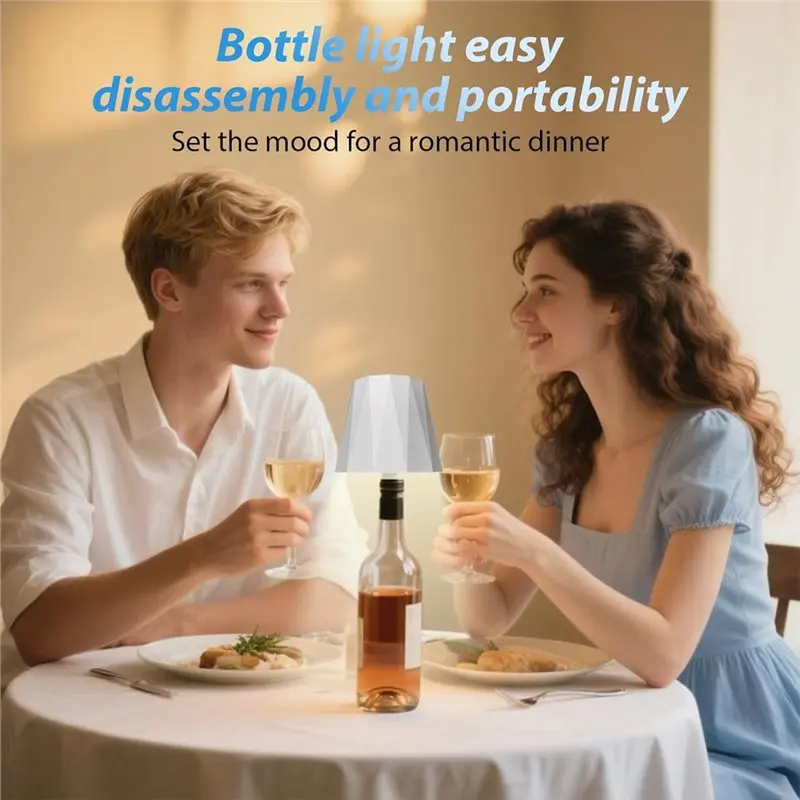 ABLQ Wireless 3-Color Touch Dimmable Wine Bottle Lamp Rechargeable Bottle Lights For Bedroom Bars Restaurants Black