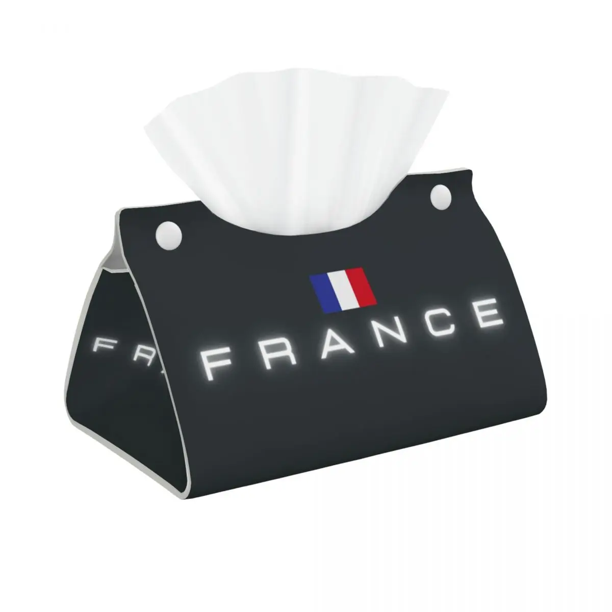 Custom France Flag Tissue Box Cover Rectangular PU Leather French Patriotic Facial Tissues Holder for Office
