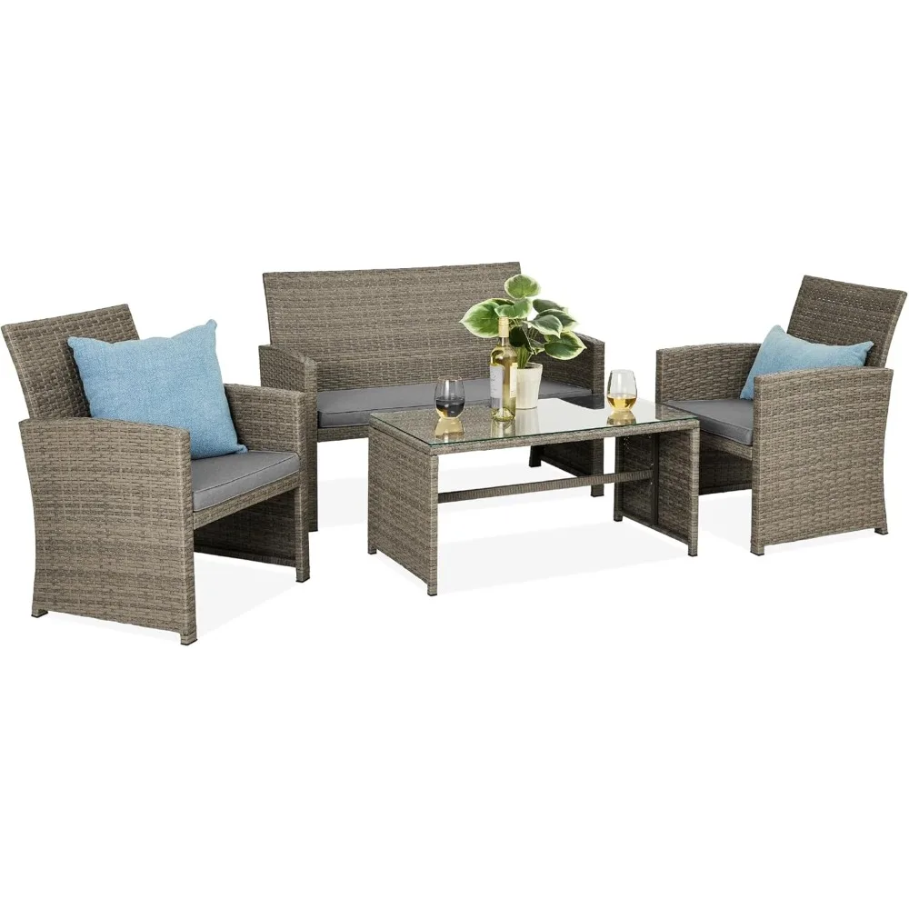 

Best Choice Products 4-Piece Outdoor Wicker Patio Conversation Furniture Set for Backyard w/Coffee Table, Seat Cushions
