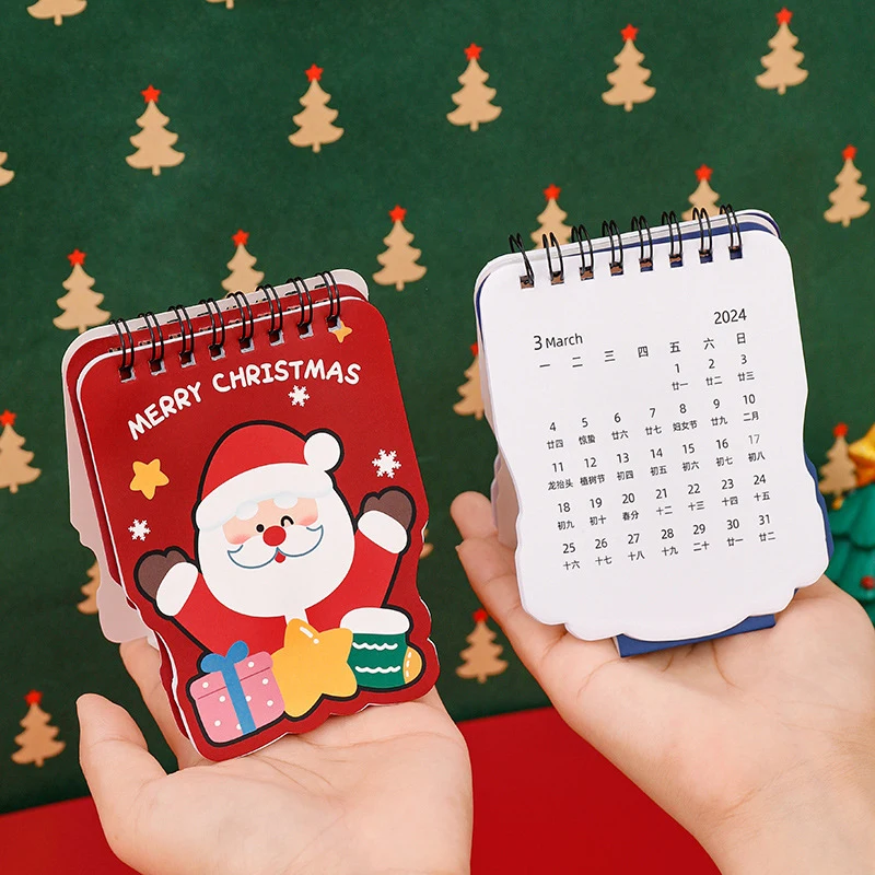 2024 Christmas Desk Calendar Mini Cartoon Cute Patterns Table Calendar Creative Desktop Decorations Daily Planning Small Monthly