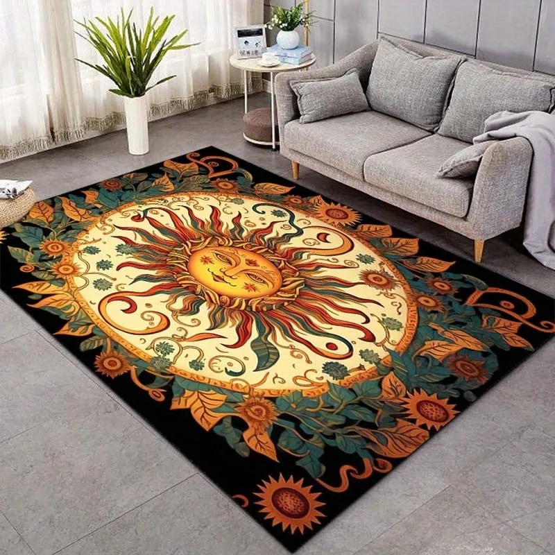 

Sun and Moon Art Print Flower Rug Outdoor Rug for Patio Garden Yard, Indoor Area Rug for Bedroom Living Room Anti-Slip Floor Mat