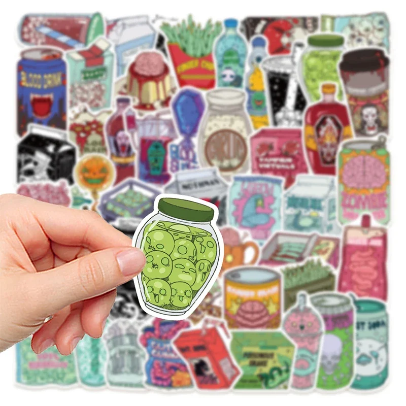 50PCS Zombie Food Drink Stickers Halloween Horror Decoration Phone Skateboard Travel Luggage Stationery Laptop Decals Child Toys