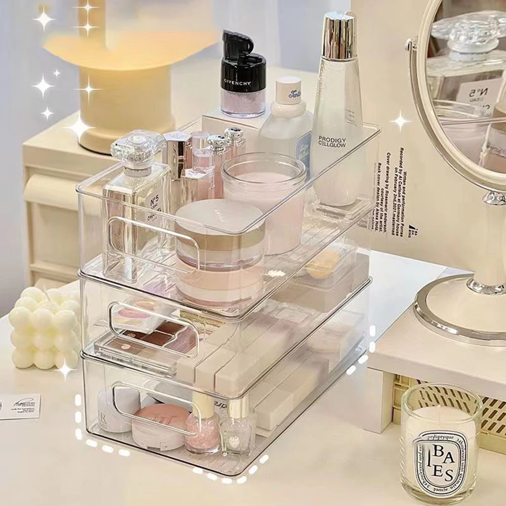صندوق تخزين سطح المكتب، مستحضرات التجميل، الوجبات الخفيفة، سلة شفافة، منتجات العناية بالبشرة، قناع الوجه، المهجع، أشتات، رف التخزين