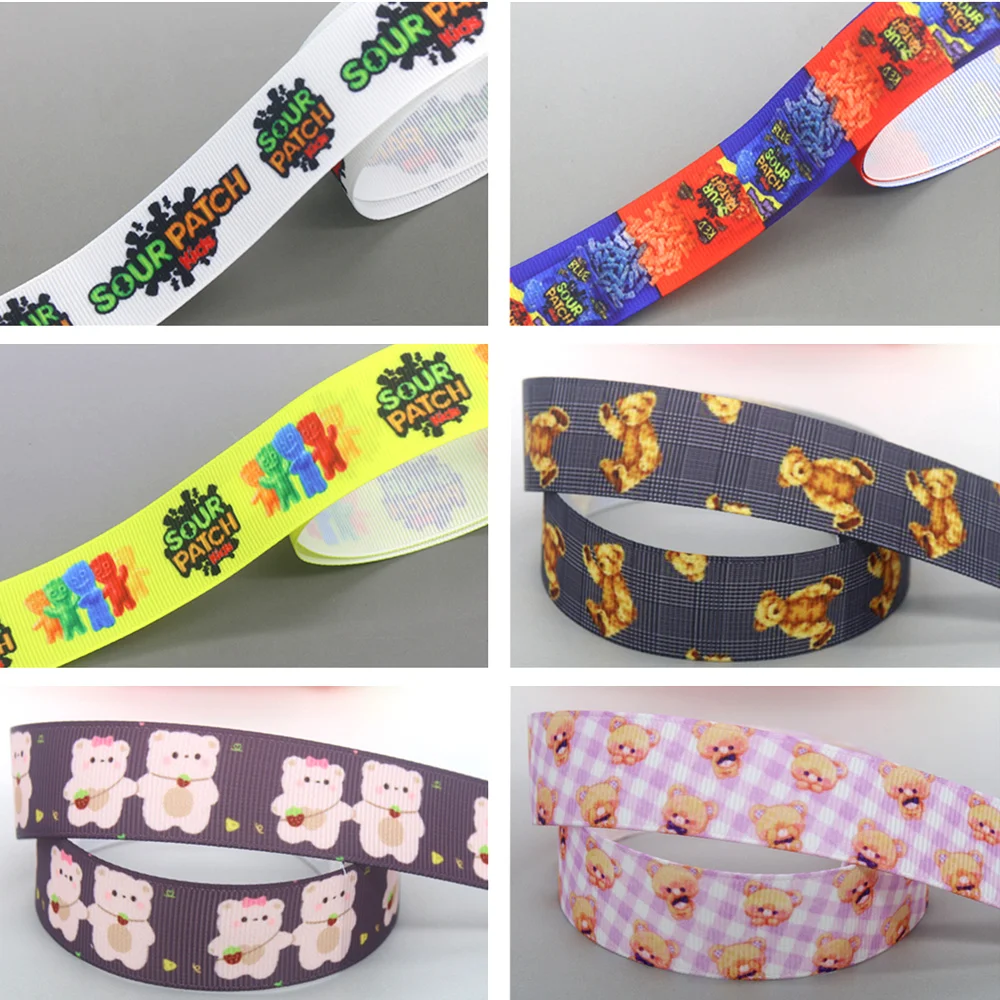 DUWES 50 yardas parche agrio oso Kawaii cinta de grosgrain estampada accesorio lazo para el pelo decoración DIY venta al por mayor OEM D1457