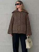 Chaqueta de Primavera HH 2026 para Mujer, Cárdigan de Punto Holgado e Informal, Solapa, Cierre de un Solo Botón, Manga Larga, Estilo Urbano