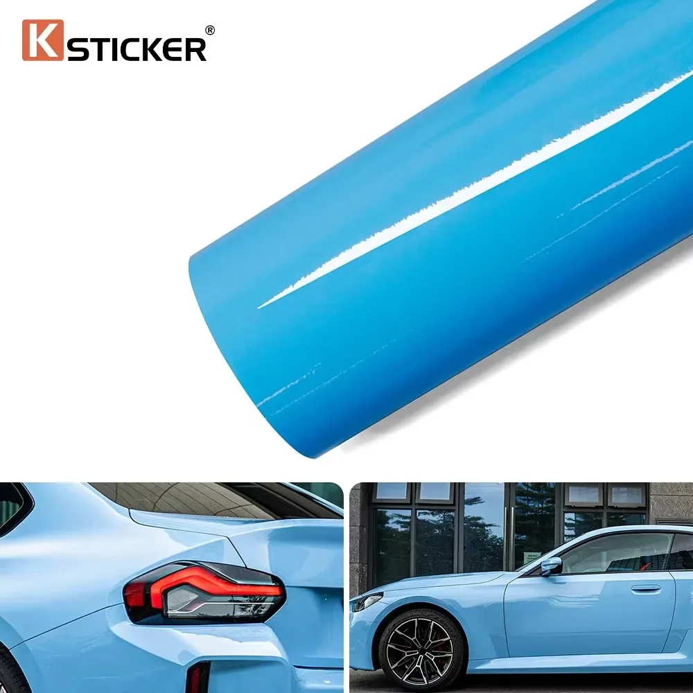 Car Bright Glossy Blue Vinyl Film Cover Auto Car Wraps Sticker Truck Bonnet Motorcycle Decal Vehicle Waterproof Wrapping Sheet