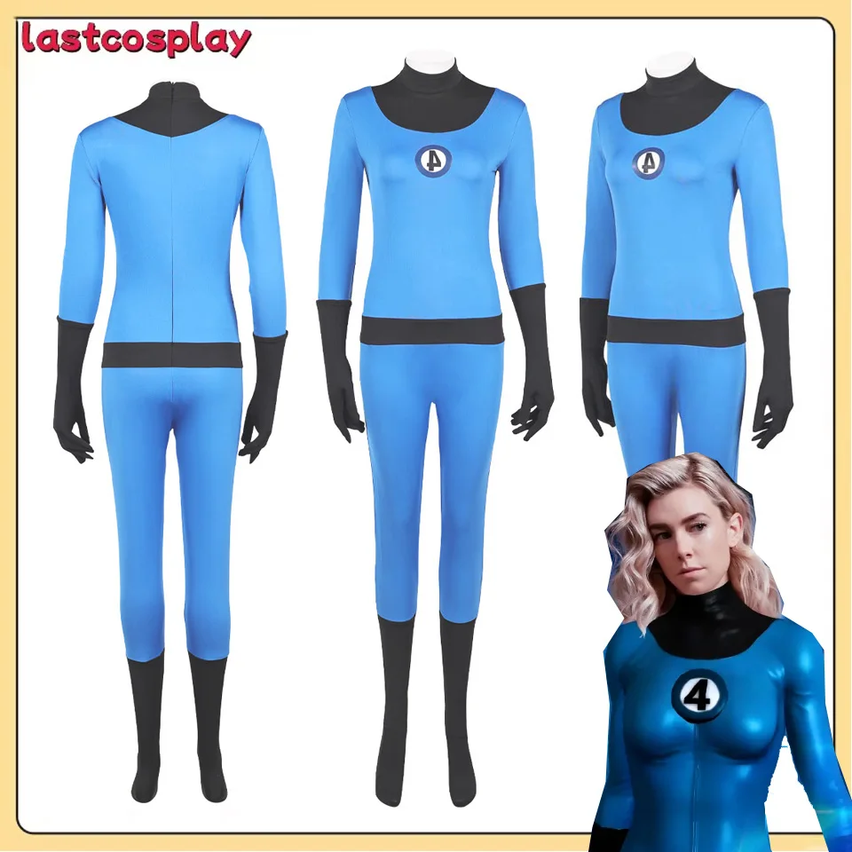 

Fantastic Cosplay Four Invisible Woman Cosplay Costume Susan Storm Disguise Blue Jumpsuit Gloves Outfits for Halloween Carnival