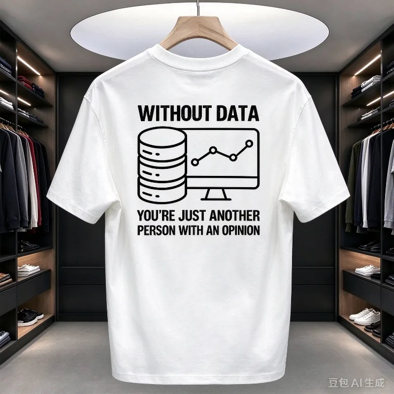 Men’s “WITHOUT DATA” Database Monitor Modal T-Shirt Funny Tech Print Casual Crewneck Top for Programmers Gift